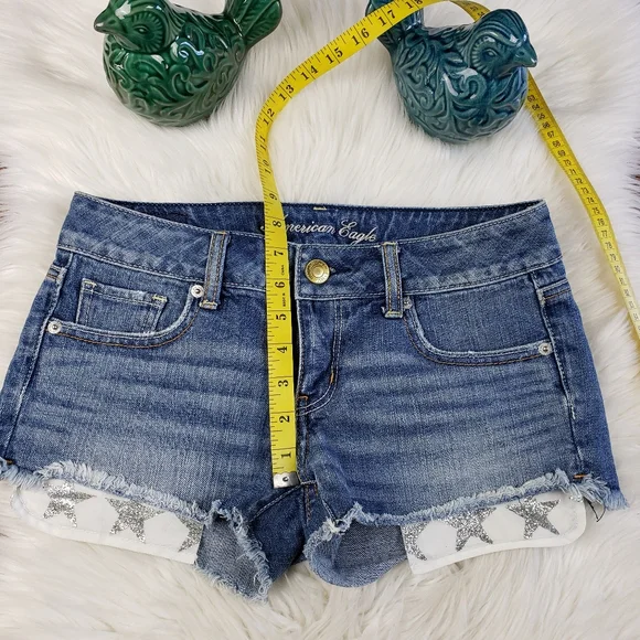 American Eagle sparkle star pocket denim shorts size 0 - Picture 6 of 10